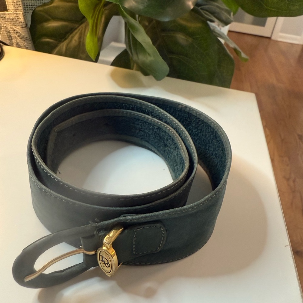 Dior Black Leather Belt with Gold Buckle